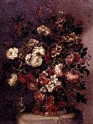 CORTE, Gabriel de la. Still-Life of Flowers in a Woven Basket Germany oil painting artist